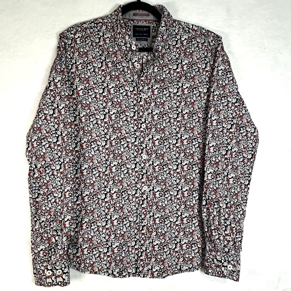 Cactus Man Men's L Dark Floral Long Sleeve Button Down Slim Fit Moody Botanical